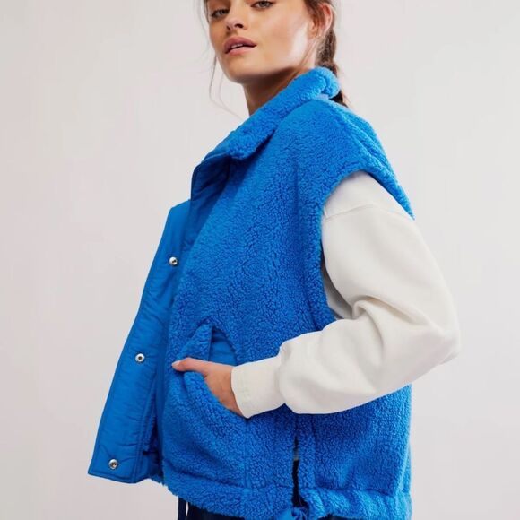 NWT Free People Movement Scout It Out Fleece Vest • Oversized• Side Bows • Blue - Picture 6 of 16